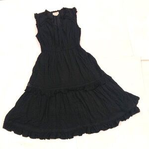 Kate Spade S Dress Black Sleeveless Ruffle Embroidery V Neck Swiss dot Excellent